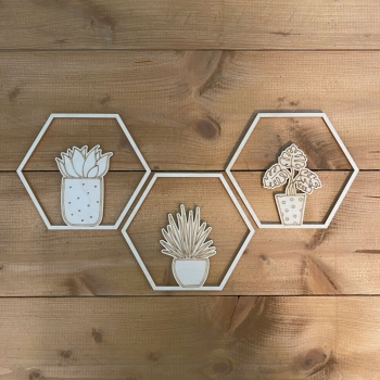 Hexagon 3er Set "Pflanzen" aus Holz