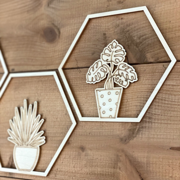Hexagon 3er Set "Pflanzen" aus Holz